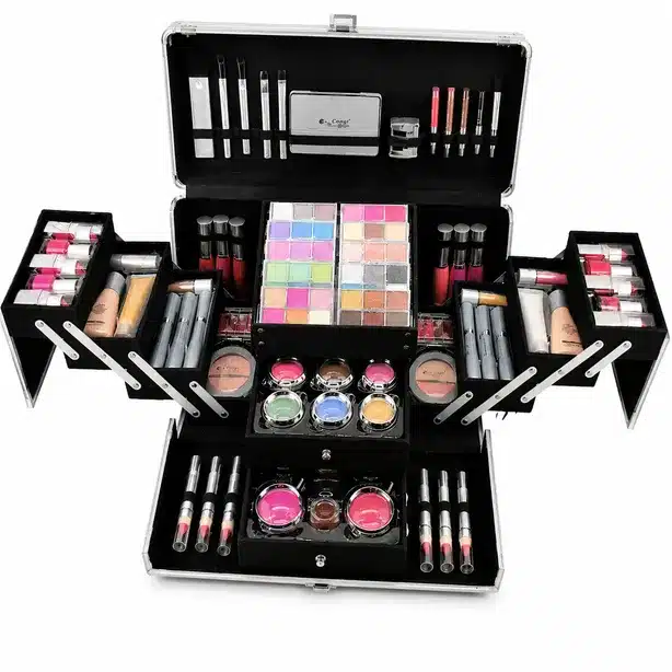 Professional All In One Makeup Kit with Vanity Storage Case and Beauty Accessories Set